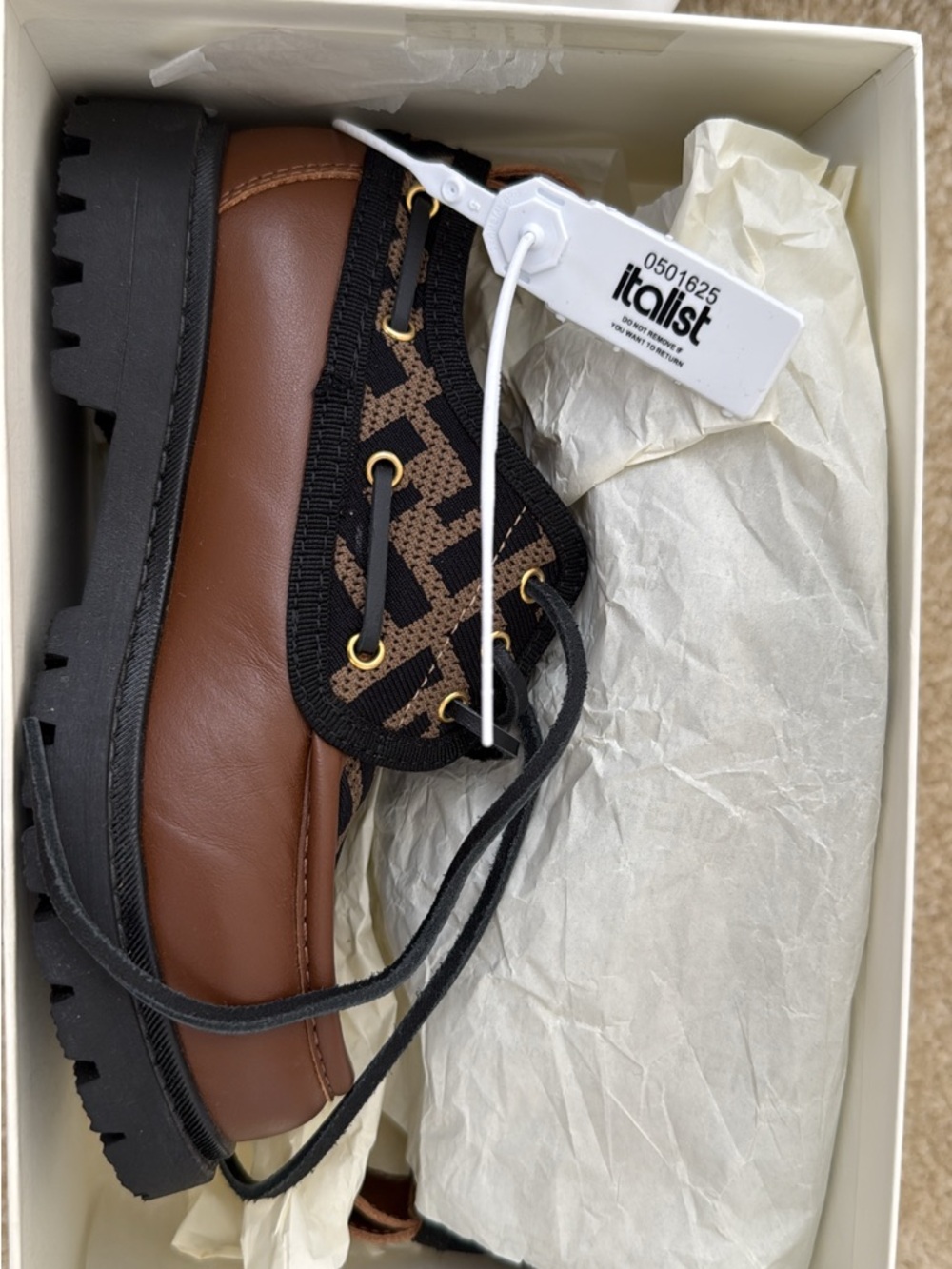 Fendi Brown Leather Lace-Up Boots with Monogram Panel